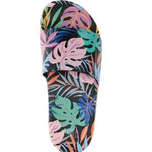 Time and Tru Womens Pool Slides Sandals Tropical Palm Leaves Size 10 NWT